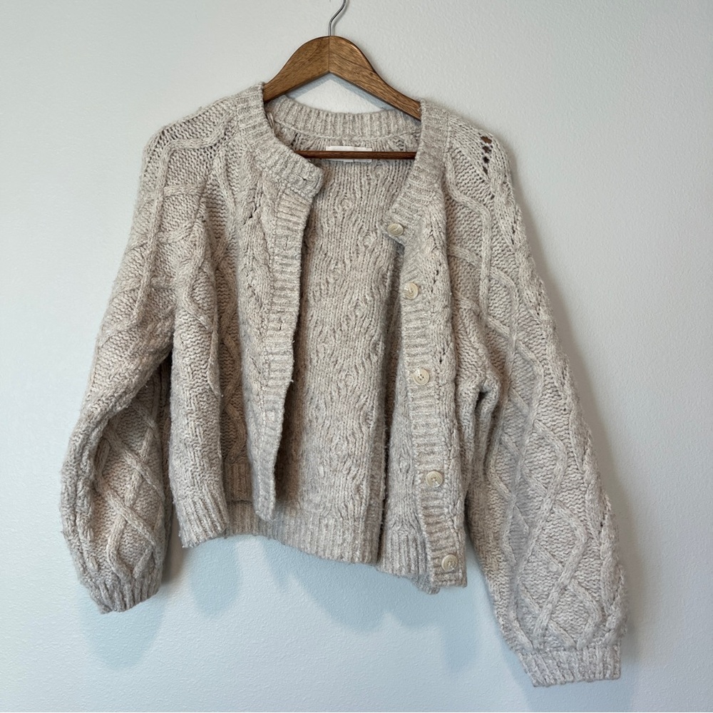 Lucky Brand Oatmeal Knit Cardigan Sweater Size Large
